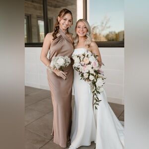 Show me your mumu jasmine halter dress in dune luxe satin